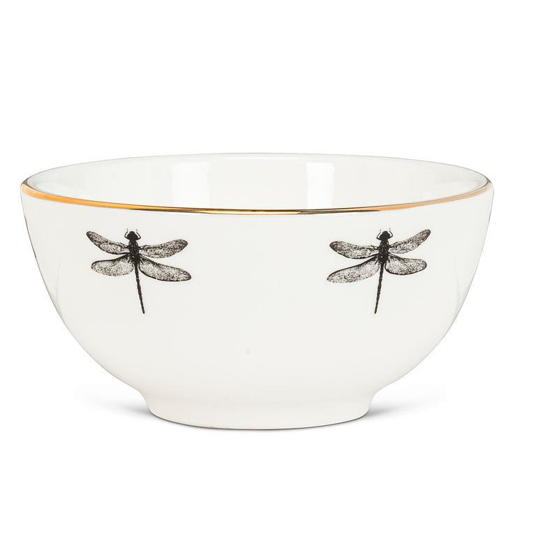 Dragonfly Small Bowl with Gold Rim