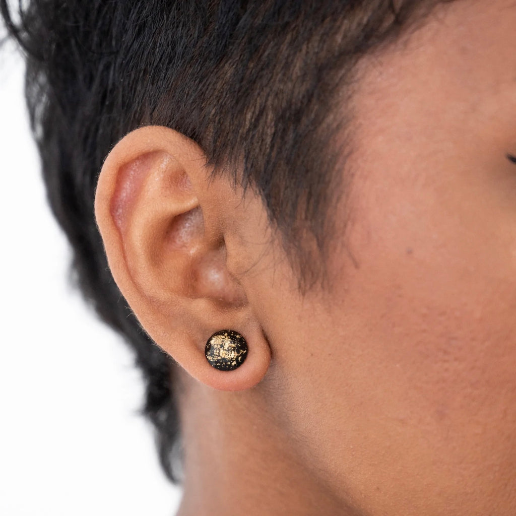 Gold and black stud earrings deals