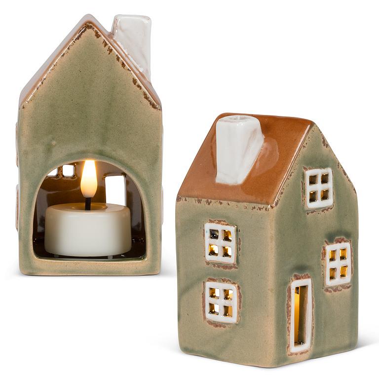 Green Stoneware Tea Light House