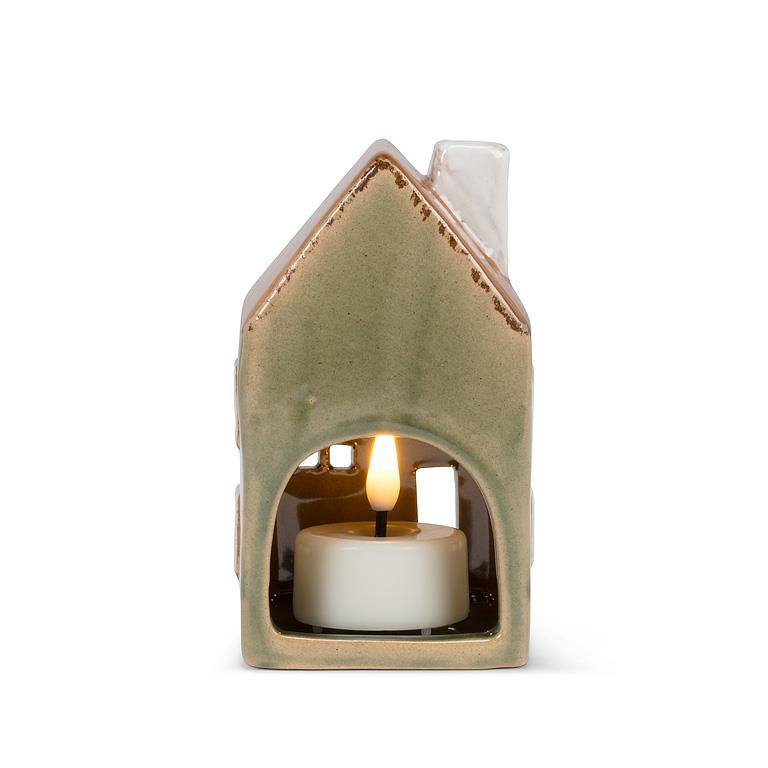 Green Stoneware Tea Light House