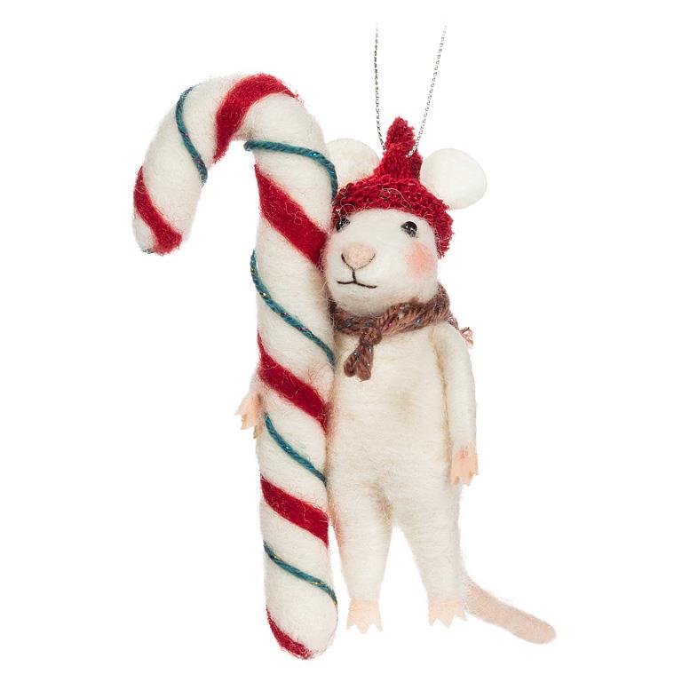 Holiday Mouse with Hat & Candy Cane Ornament