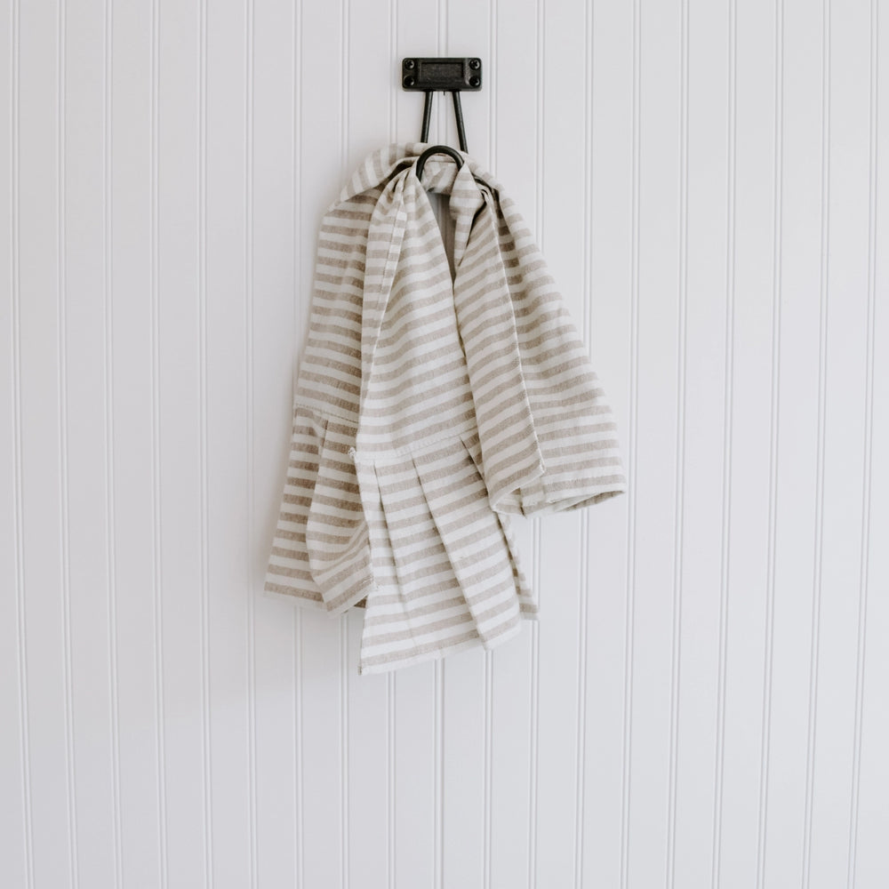 Striped Tea Towel with Ruffle |  Tan