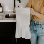 Striped Tea Towel with Ruffle |  Grey