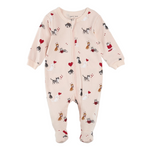 Meowentine Print on Silver Peony Footed Sleeper
