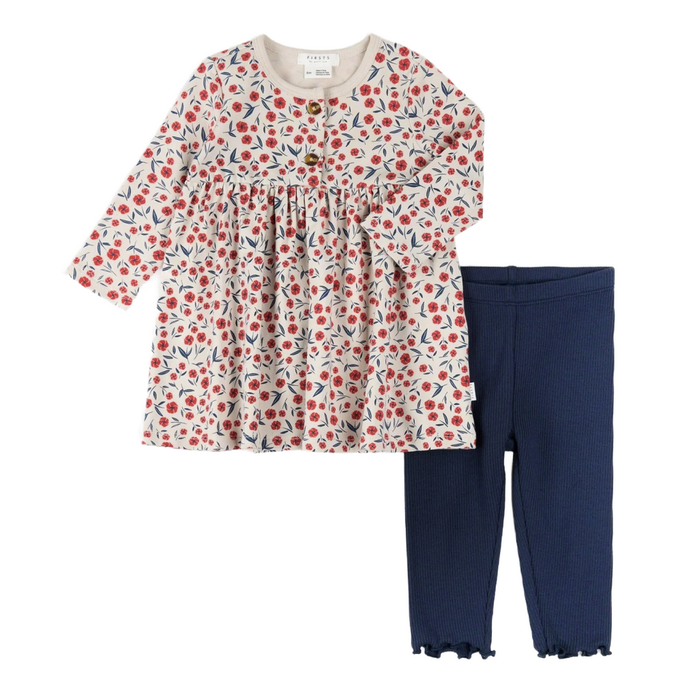 Floral Poppy Print Ribbed Dress Set