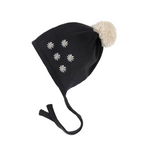 Daisy Print on Dark Grey Knit Bonnet