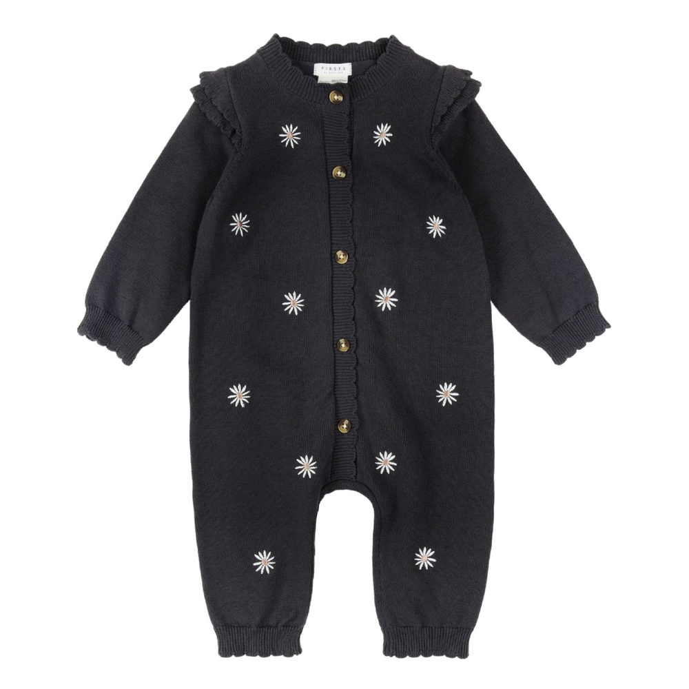Daisy Print on Dark Grey Sweater Knit Playsuit