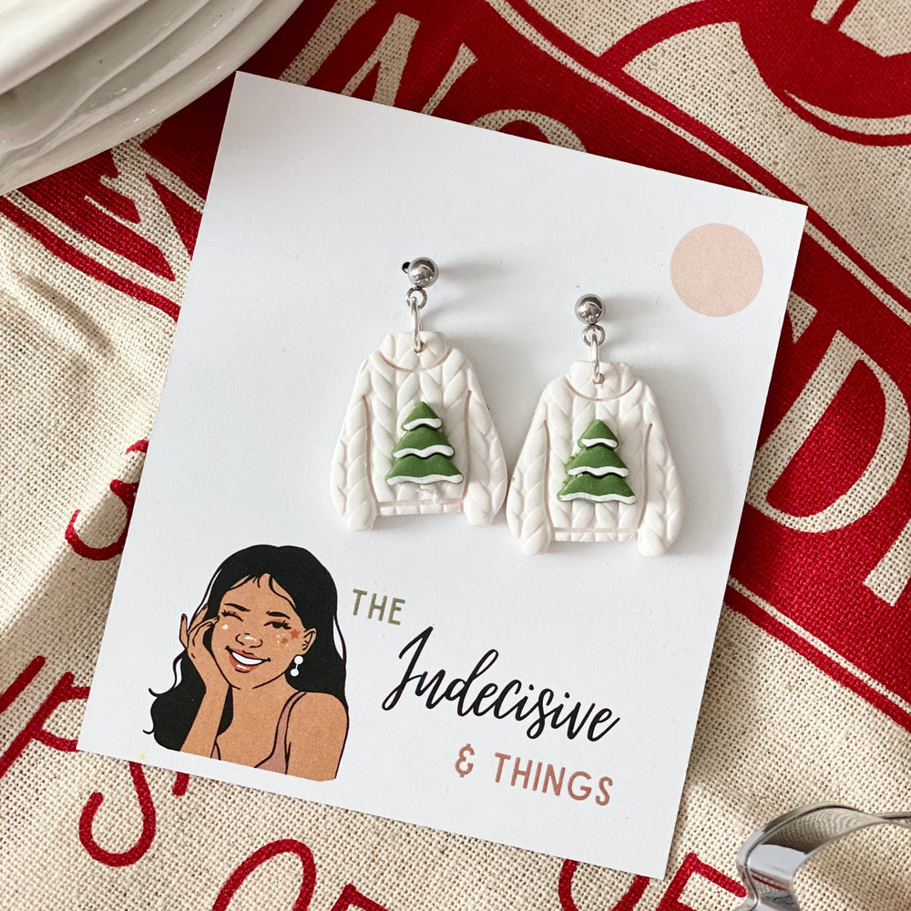 White Sweater With a Tree Dangles