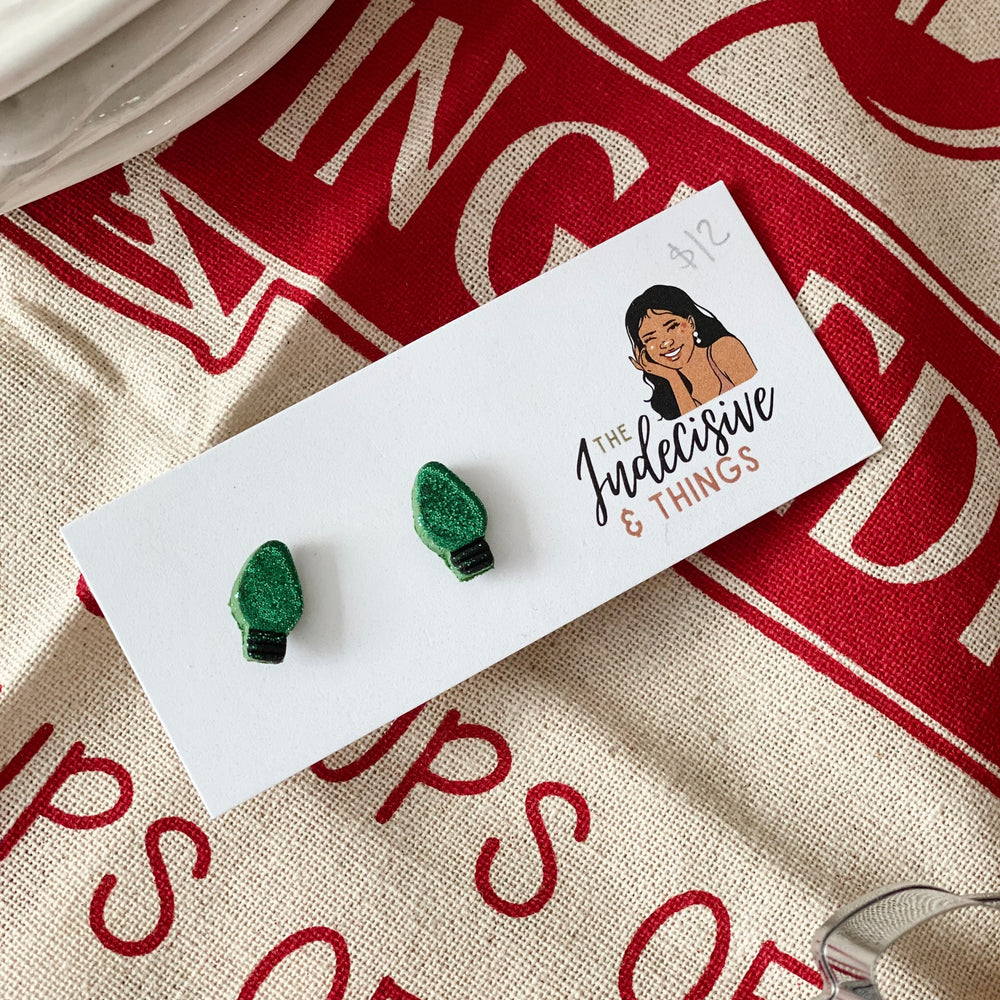 Green Glittery Xmas Lights Studs