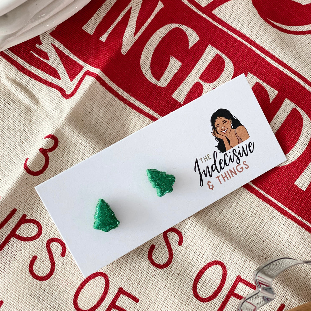 Small Green Glittery Tree Studs