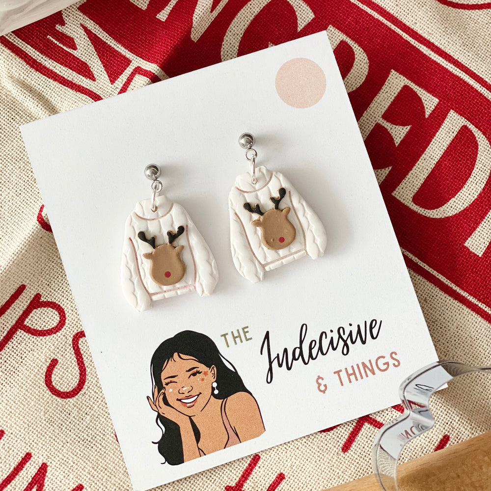 Rudolph on White Sweater Dangles