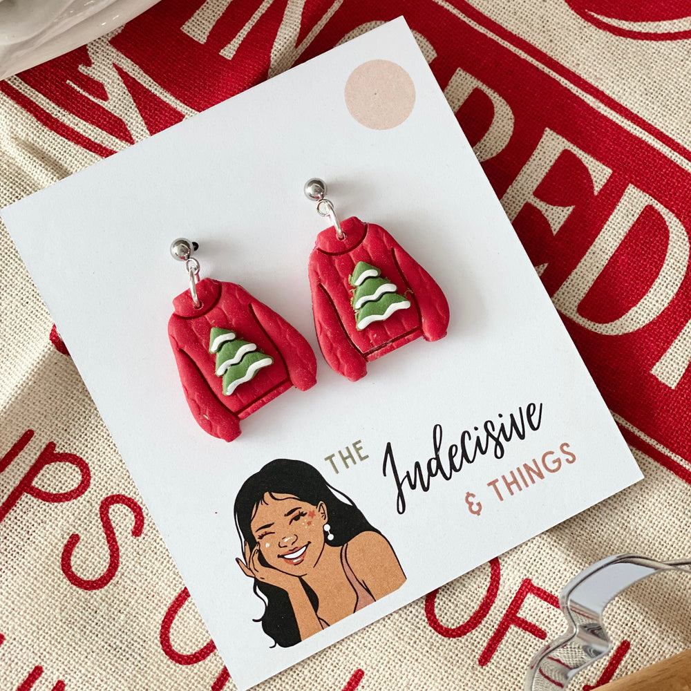 Red Sweater With a Tree Dangles