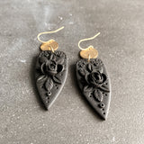 Black Clay Floral Daggers |  Dangles