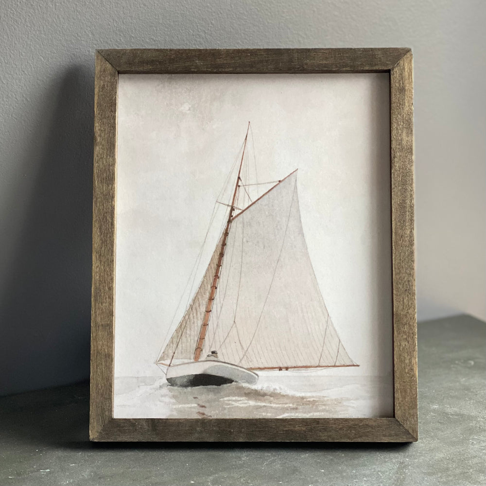 Vintage European Sailboat Coastal Art Print | 8 x 10 Framed