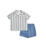 Dress Blue Striped Crosshatch Linen Set