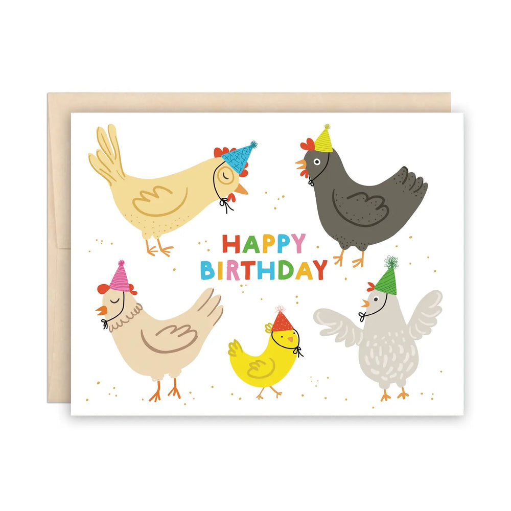Chickens with Birthday Hats Greeting Card
