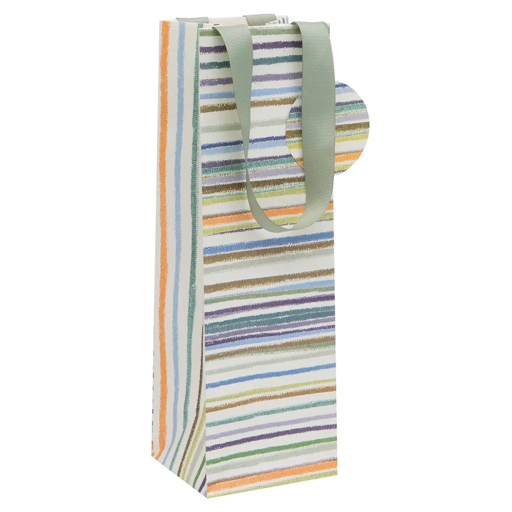 Neutral Stripes Wine Bottle Gift Bag