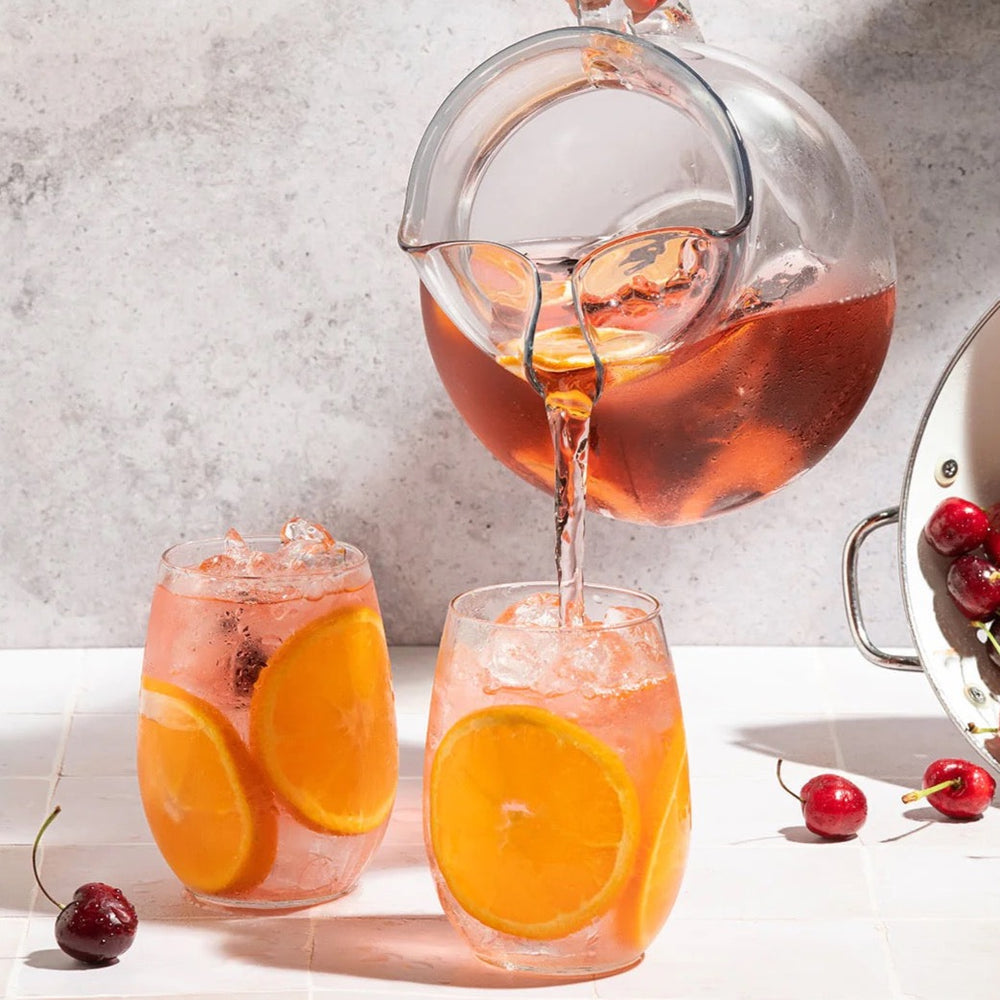 Feeling Spritzy wine spritzer- Cherries, oranges, pears & hibiscus flowers