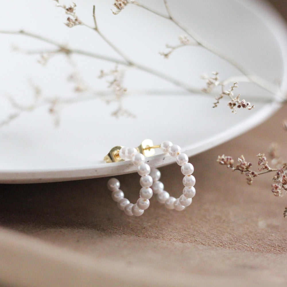 Beaded Pearl Hoop Earrings