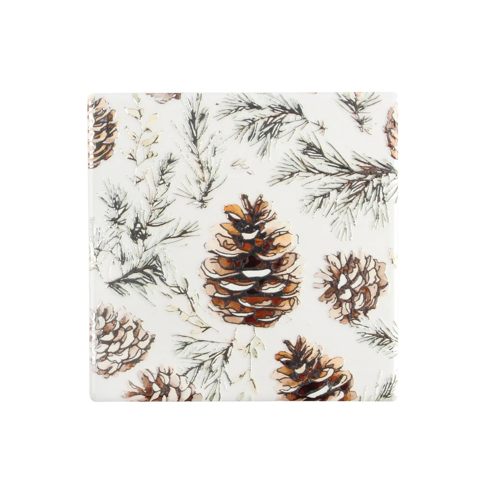 Pinecone Firs Textured Ceramic Coaster | Set of 6