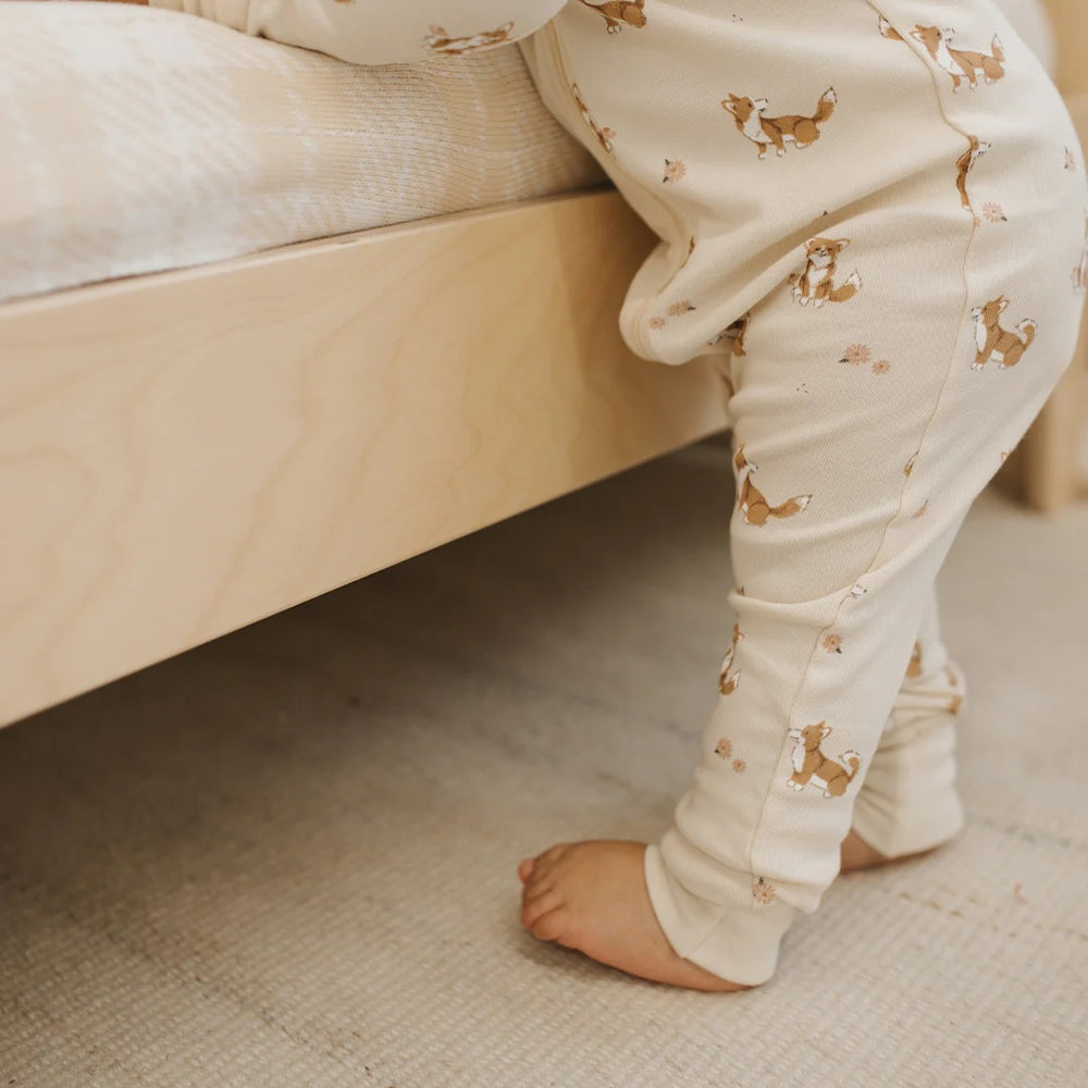 Corgi Print on Antique White Fold Over Feet Sleeper