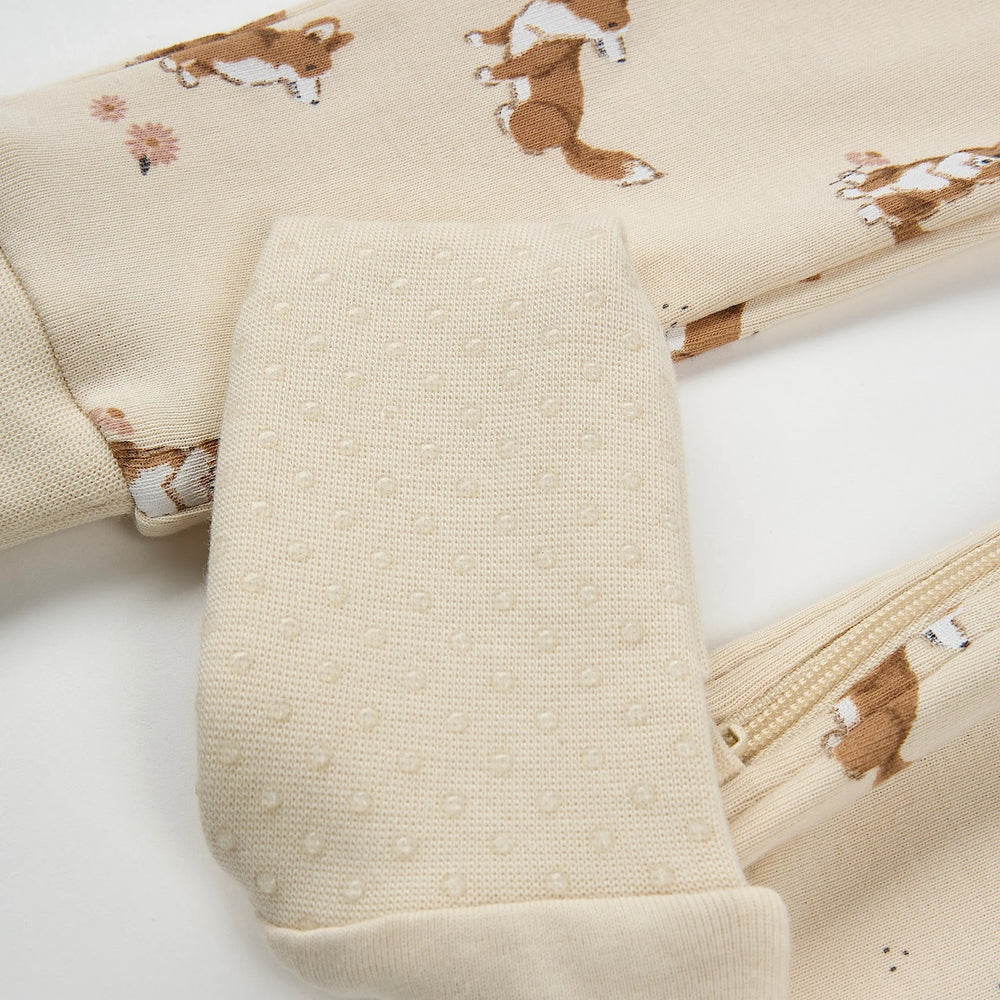 Corgi Print on Antique White Fold Over Feet Sleeper