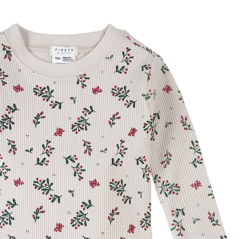 Winterberry Holly Print on Beige Thermal Infant PJ Set