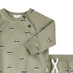 Seaplane Print on Fall Green Outfit