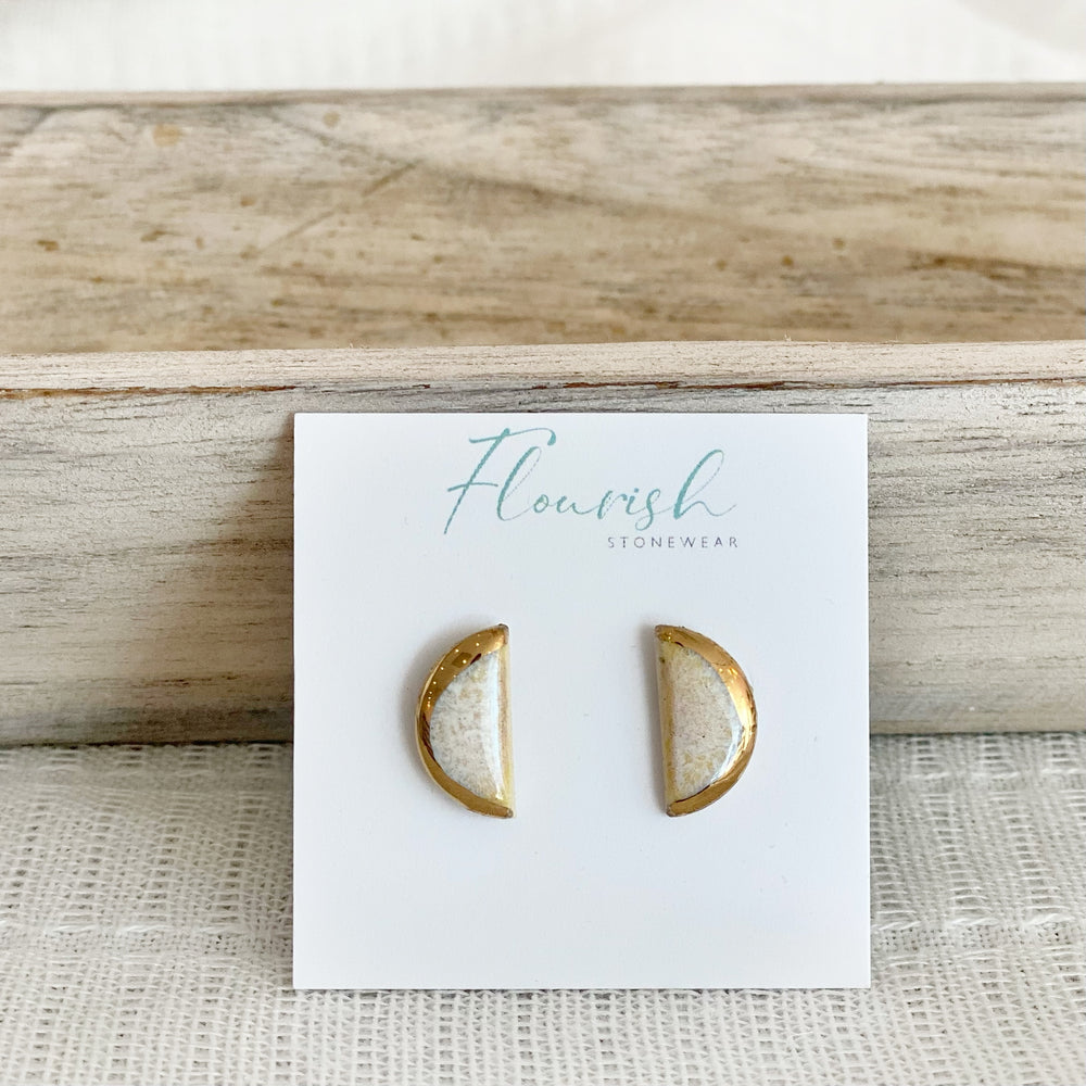 Sunflower and Gold Half Circle Porcelain Studs
