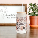 Affirmations Frosted Glass Can with Straw +  Bamboo Lid