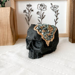 Black Concrete Skull Planter with Crystals