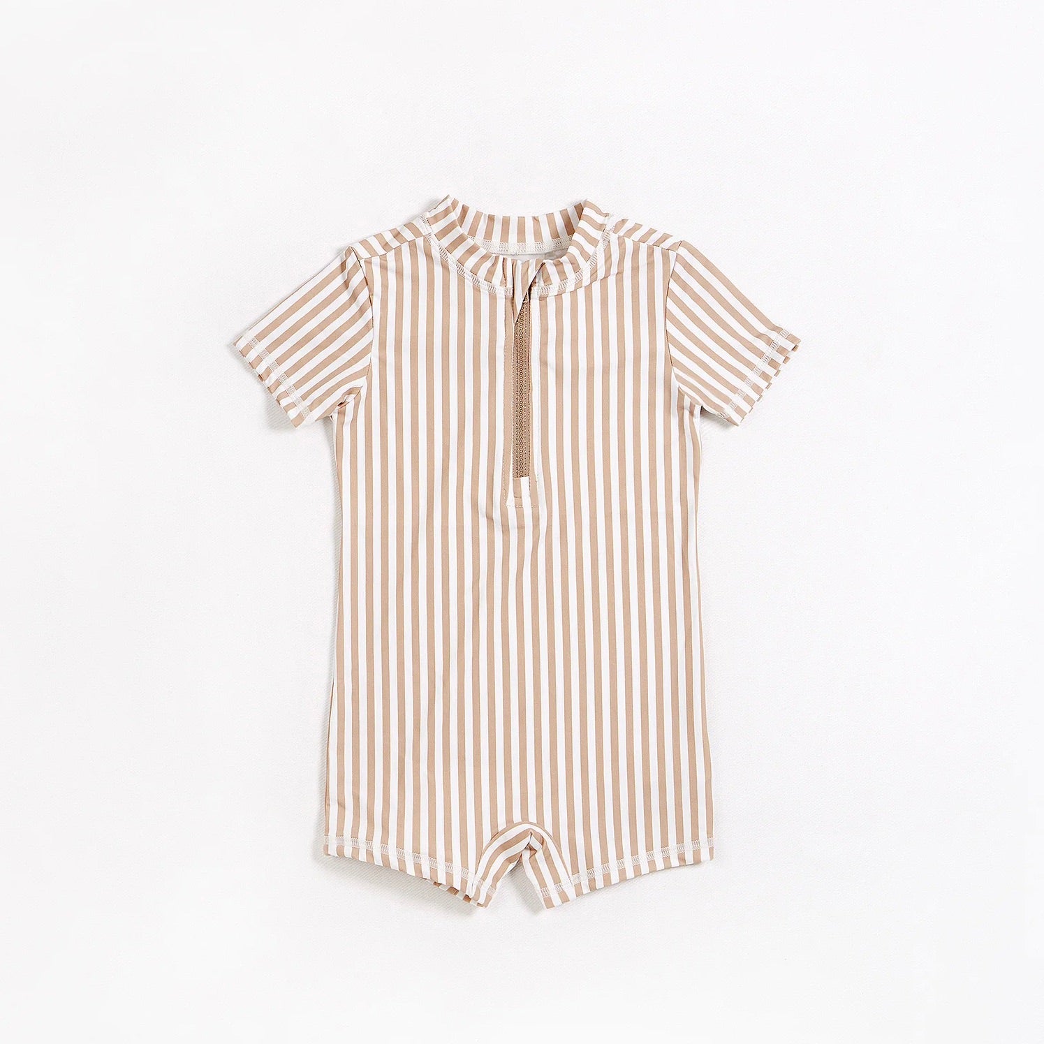 Taupe Striped Short Sleeve Swim Romper – The Pear Co.