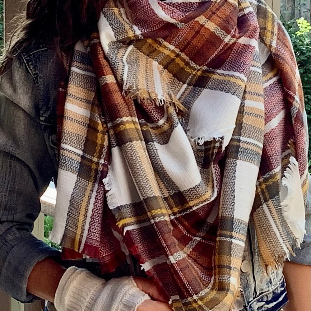 Oversized Square Blanket Scarf | Fall Leaves