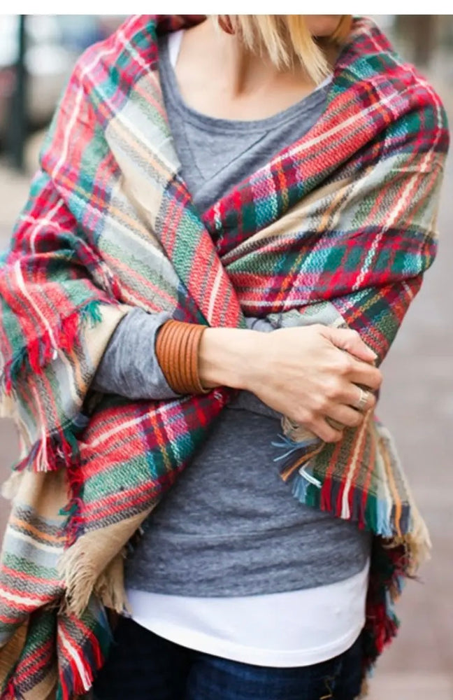 Oversized Square Blanket Scarf | Red Forest Plaid