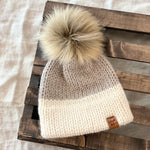 Kids Cream + Taupe Double Brim Toque + Pom Pom