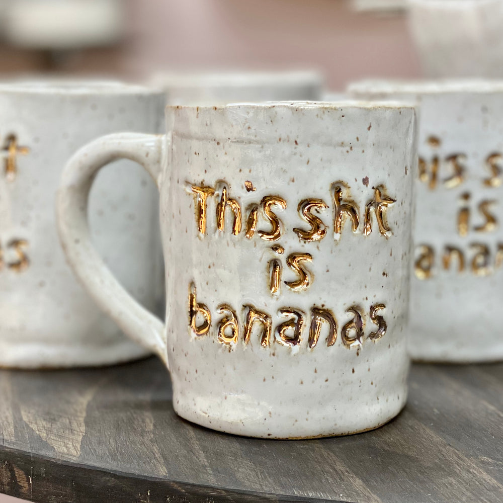 Vilks Stoneware Bananas Mug | Gold Accent