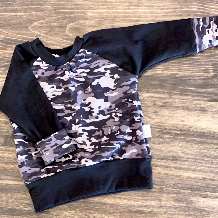 Grow With Me Crew Neck Sweater | Grey Camo
