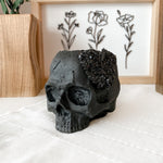 Black Concrete Skull Planter with Crystals