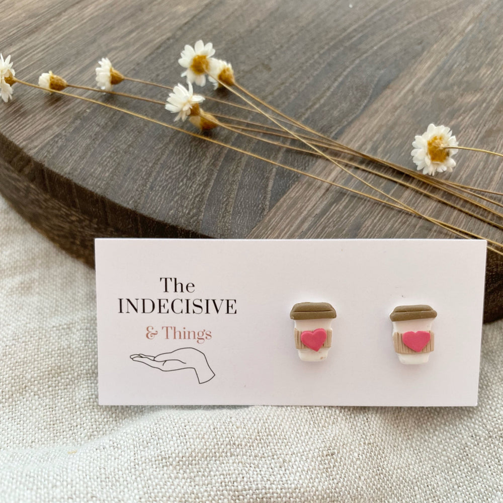 Latte with Little Red Heart Studs