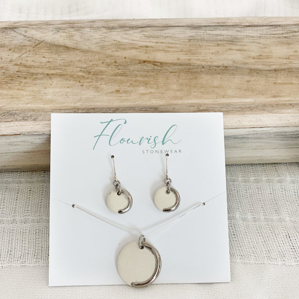 Minimalist Porcelain and Silver Circle Pendant Set