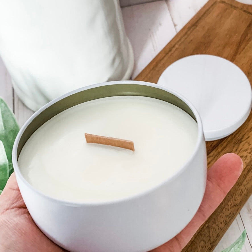 White 7oz Candle Tins | Wooden Wick